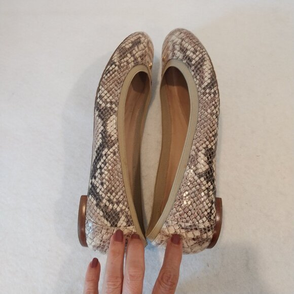 Kate Spade Ballet Flats Shoes Womens 10 Beige Python Embossed Kora Leather Logo - Picture 4 of 11